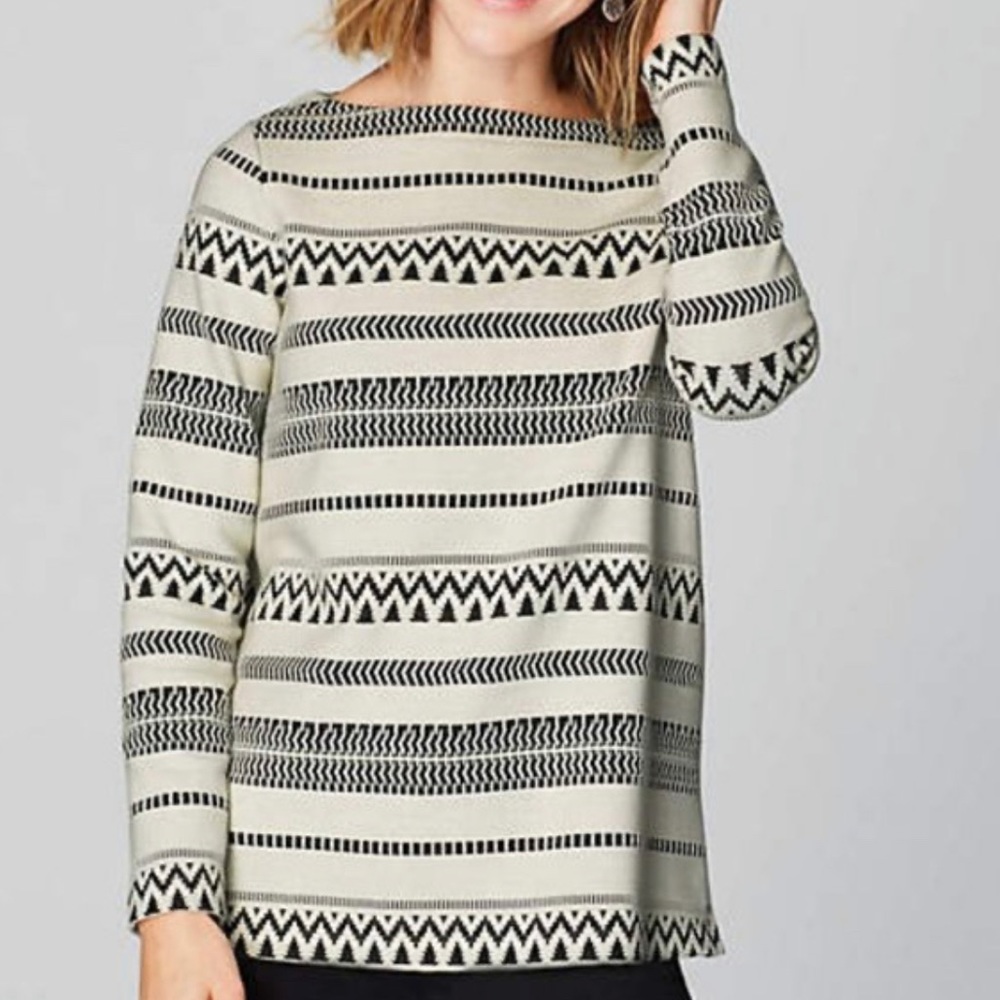 J. Jill Black Barley White Textured Knit Boatneck Top
